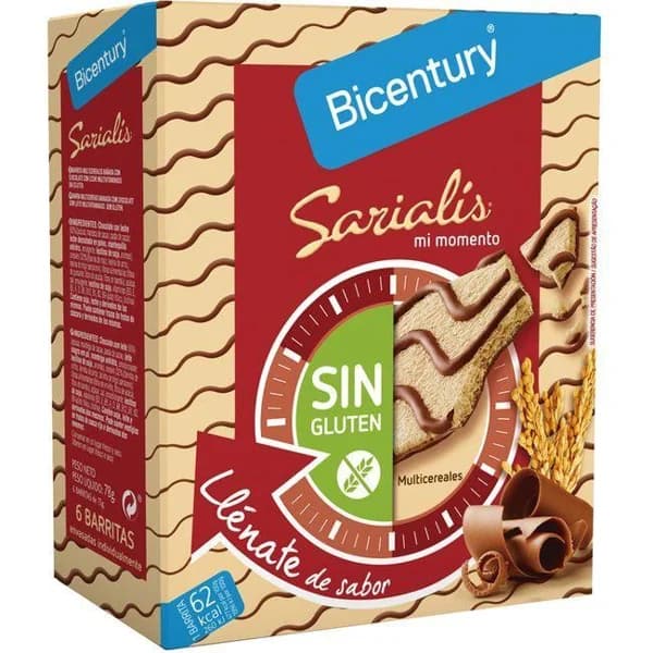 Barrita de choco-leche sin gluten BICENTURY Sarialis, caja 78 g - 0.08 kg - Imagen del producto en Findit