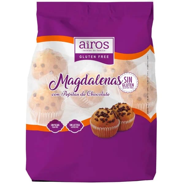 Magdalenas con pepitas de chocolate AIROS, 6 uds., paquete 210 g - 0.21 kg - Imagen del producto en Findit