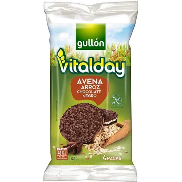 Tortitas de arroz-avena-chocolate negro VITALDAY, paquete 82 g - 0.08 kg - Imagen del producto en Findit