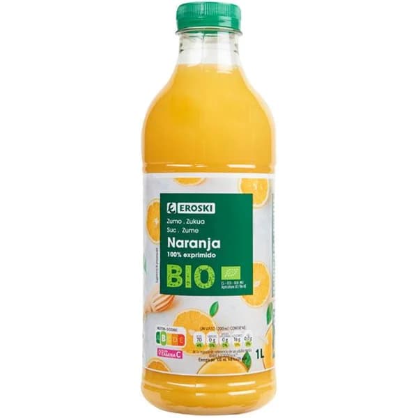 Zumo exprimido de naranja 100% EROSKI BIO, botella 1 litro - 1 ud - Imagen del producto en Findit