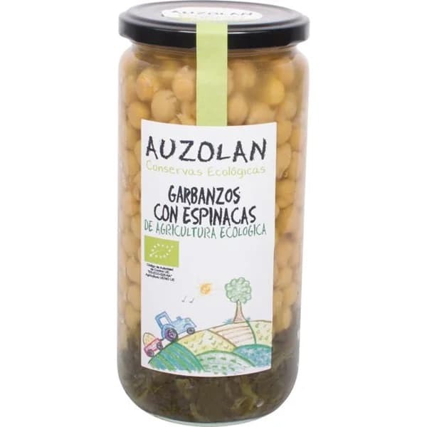 Garbanzos con espinacas ecológicas AUZOLAN, frasco 500 g - 1 ud - Imagen del producto en Findit