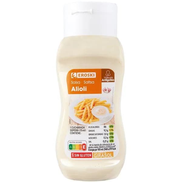 Salsa alioli EROSKI, bote 300 ml - 0.3 l - Imagen del producto en Findit