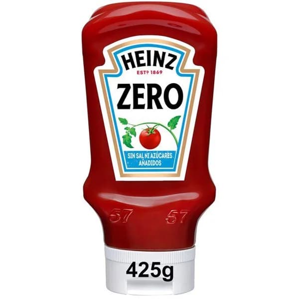 Ketchup zero sin sal ni azúcares añadidos HEINZ, bocabajo 425 g - 0.42 kg - Imagen del producto en Findit