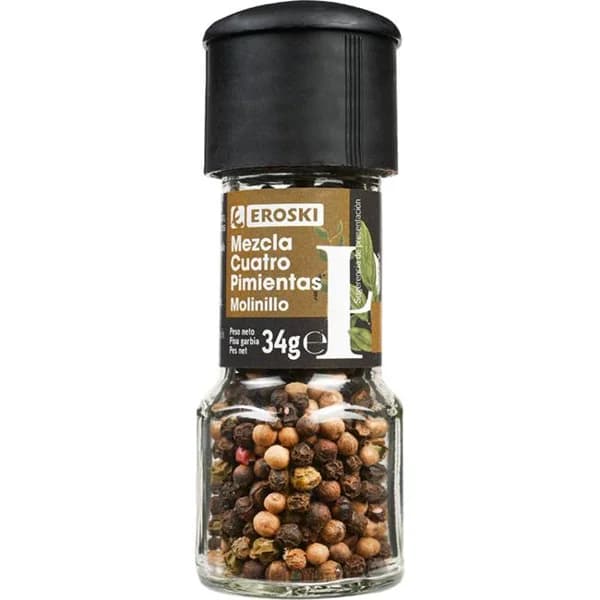 Molinillo mezcla 4 pimientas EROSKI, frasco 34 g - 0.03 kg - Imagen del producto en Findit