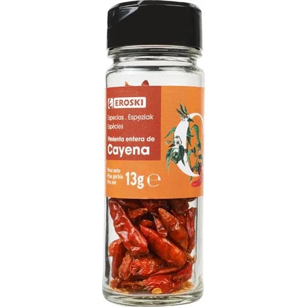 Pimienta cayena en grano para sazonar EROSKI, frasco 13 g - 0.01 kg - Imagen del producto en Findit