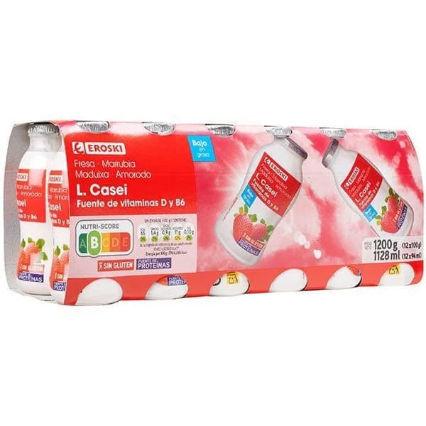 Lcasei sabor fresa EROSKI, pack 12x100 ml - 1 ud - Imagen del producto en Findit