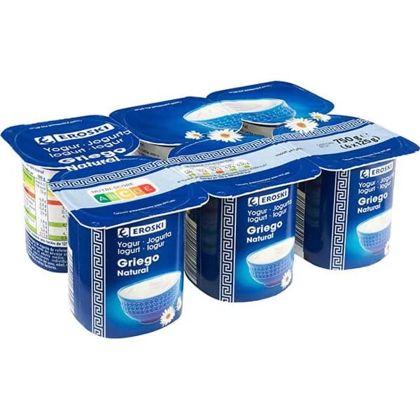 Griego natural EROSKI, pack 6x125 g - 0.75 kg - Imagen del producto en Findit