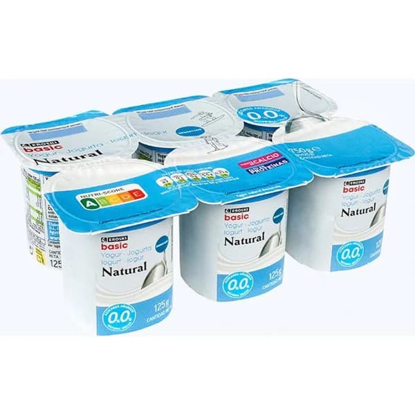Yogur desnatado natural EROSKI basic, pack 6x125 g - 0.75 kg - Imagen del producto en Findit