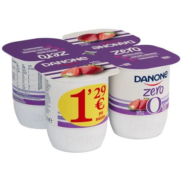 Yogur sabor fresa DANONE ZERO, pack 4x120 g - 0.48 kg - Imagen del producto en Findit