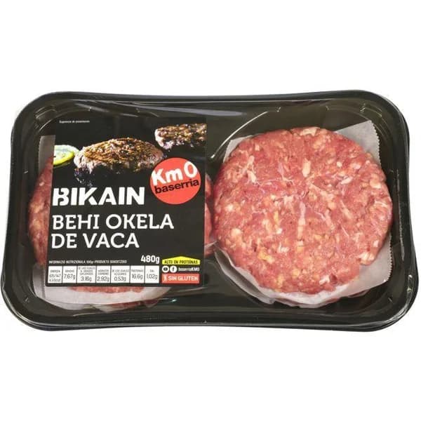 Hamburguesa de vaca BIKAIN, 4 unid, bandeja 480 g - 0.48 kg - Imagen del producto en Findit