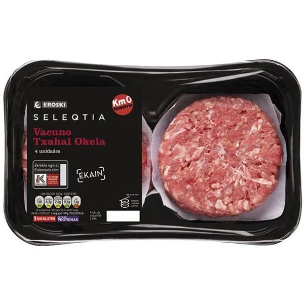 Hamburguesa de ternera E. LABEL Eroski SELEQTIA, bandeja 480 g - 0.48 kg - Imagen del producto en Findit