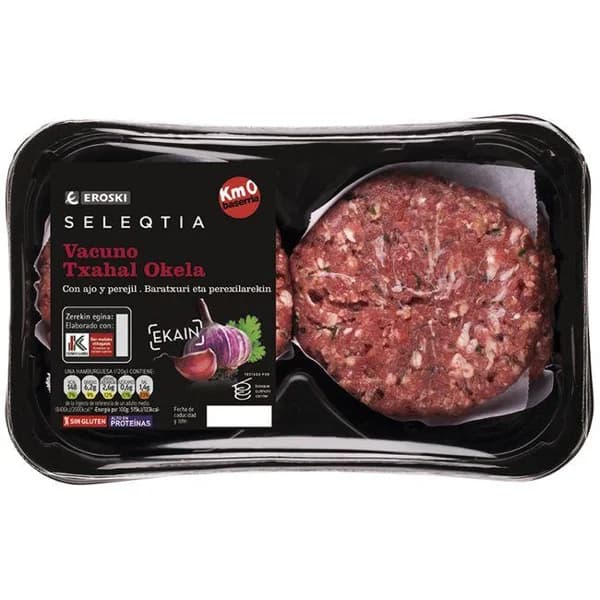Hamburguesa ternera-ajo E. LABEL SELEQTIA, 4 unid, bandeja 480 g - 0.48 kg - Imagen del producto en Findit