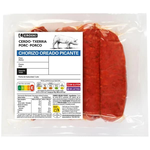 Chorizo oreado picante EROSKI, 4 uds, bandeja aprox. 320 g - 1 ud - Imagen del producto en Findit