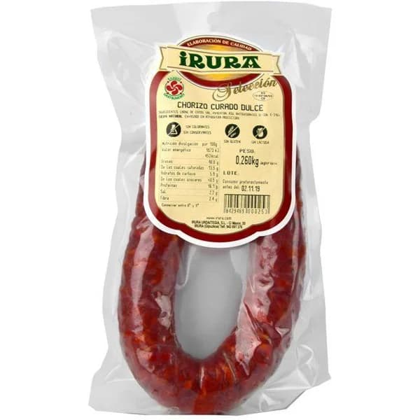 Chorizo dulce artesano IRURA, bandeja 260 g - 0.26 kg - Imagen del producto en Findit