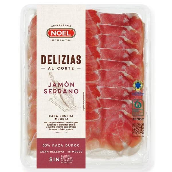Delizias de jamón serrano sin aditivos NOEL, bandeja 100 g - 0.1 kg - Imagen del producto en Findit