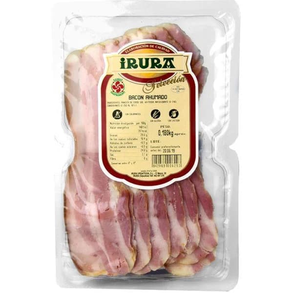 Bacón ahumado en lonchas IRURA, bandeja 180 g - 0.18 kg - Imagen del producto en Findit