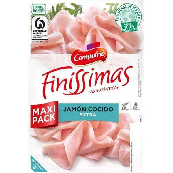 Jamón cocido CAMPOFRÍO FINÍSSIMAS, bandeja 180 g - 0.17 kg - Imagen del producto en Findit