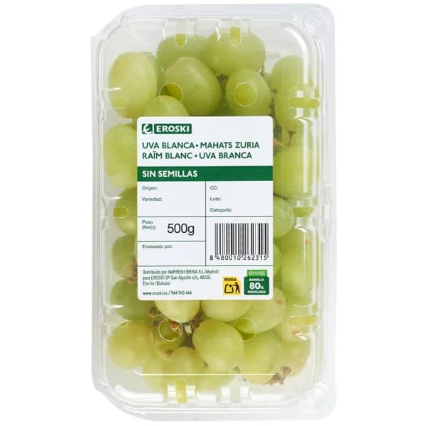 Uva blanca sin semilla, cubeta 500 g - 0.5 kg - Imagen del producto en Findit