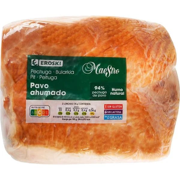 Pechuga de pavo ahumada EROSKI Maestro, al corte, compra mínima 100 g - 0.1 kg - Imagen del producto en Findit