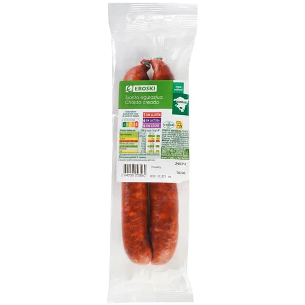 Chorizo oreado del País Vasco EROSKI, sarta aprox. 250 g - 0.25 kg - Imagen del producto en Findit