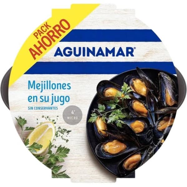 Mejillones cocidos en su jugo AGUINAMAR, bandeja 900 g - 0.9 kg - Imagen del producto en Findit
