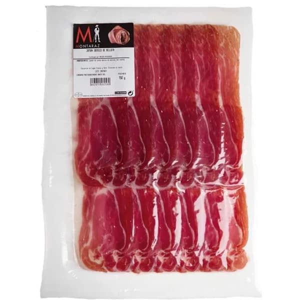 Jamón ibérico de bellota 100% raza ibérica MONTARAZ, sobre 100 g - 0.1 kg - Imagen del producto en Findit