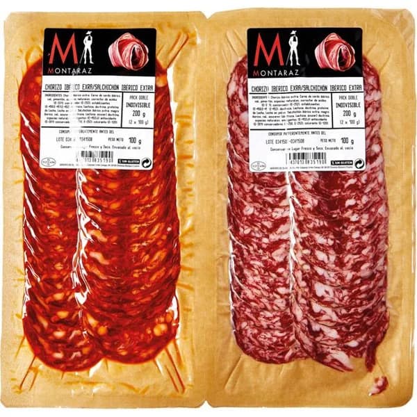 Chorizo-salchichón ibérico extra MONTARAZ, pack 2x100 g - 0.2 kg - Imagen del producto en Findit