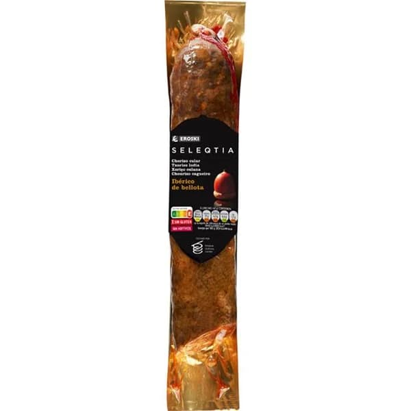 Chorizo bellota ibérico EROSKI SELEQTIA, al corte, compra mínima 100 g - 0.1 kg - Imagen del producto en Findit