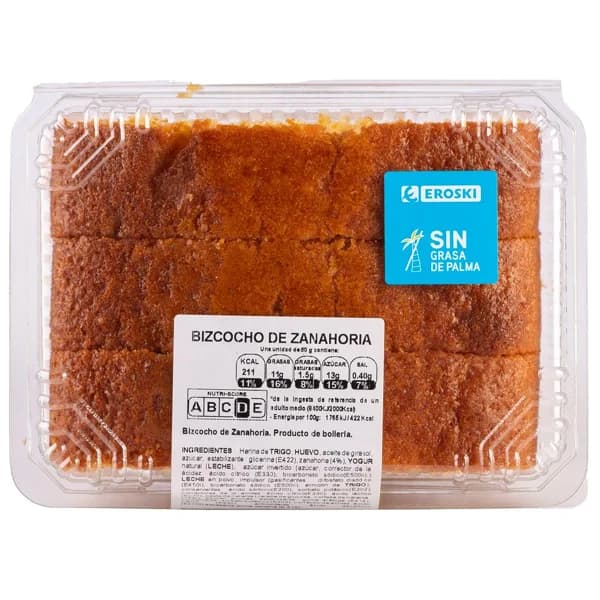 Bizcocho de zanahoria EROSKI, bandeja 300 g - 1 ud - Imagen del producto en Findit