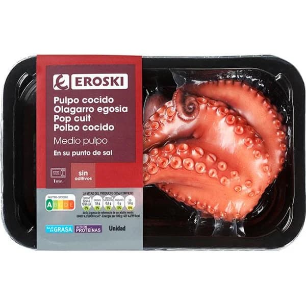 Medio pulpo cocido EROSKI, 200 g, 1 ud - 1 ud - Imagen del producto en Findit