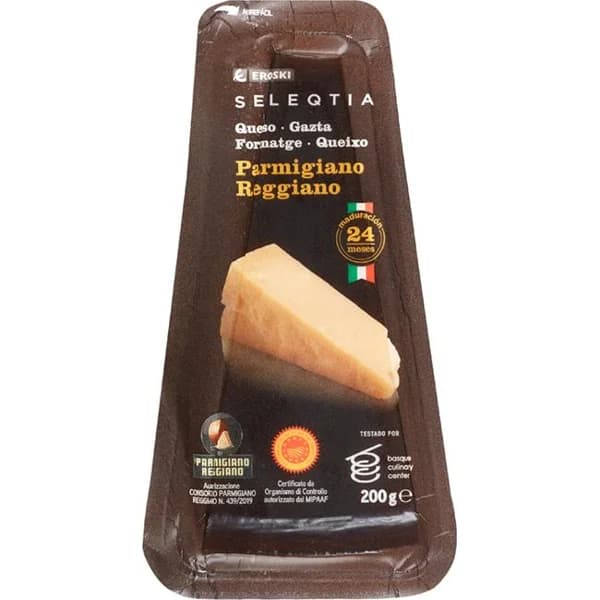 Queso parmigiano reggiano D.O.P. Eroski SELEQTIA, cuña 200 g - 0.2 kg - Imagen del producto en Findit