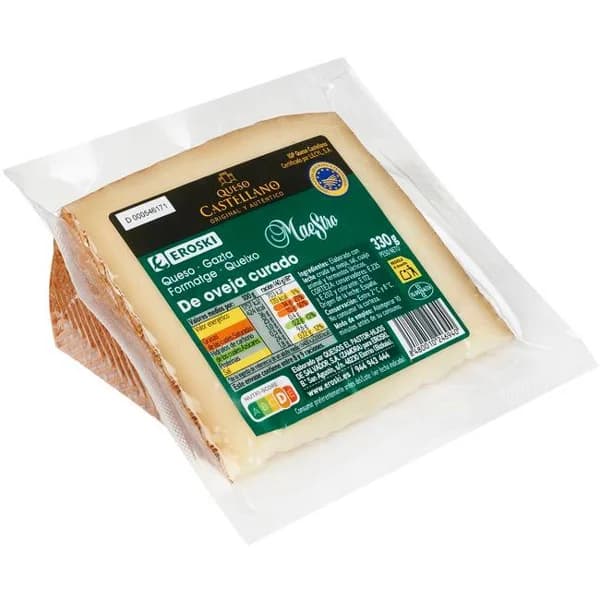 Queso curado de oveja EROSKI MAESTRO, cuña 330 g - 0.33 kg - Imagen del producto en Findit