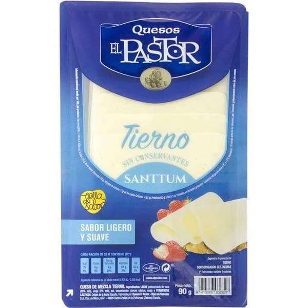 Queso tierno EL PASTOR, lonchas, bandeja 90 g - 0.09 kg - Imagen del producto en Findit