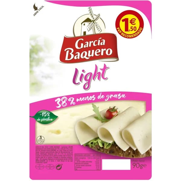 Queso light GARCÍA BAQUERO, lonchas, bandeja 90 g - 0.09 kg - Imagen del producto en Findit