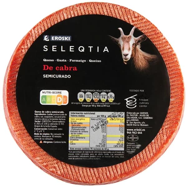 Queso de cabra semicurado E. SELEQTIA, al corte, compra mínima 250 g - 0.25 kg - Imagen del producto en Findit