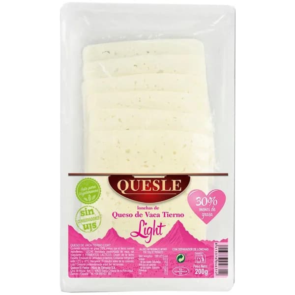 Queso tierno de vaca light QUESLE, lonchas, bandeja 200 g - 1 ud - Imagen del producto en Findit