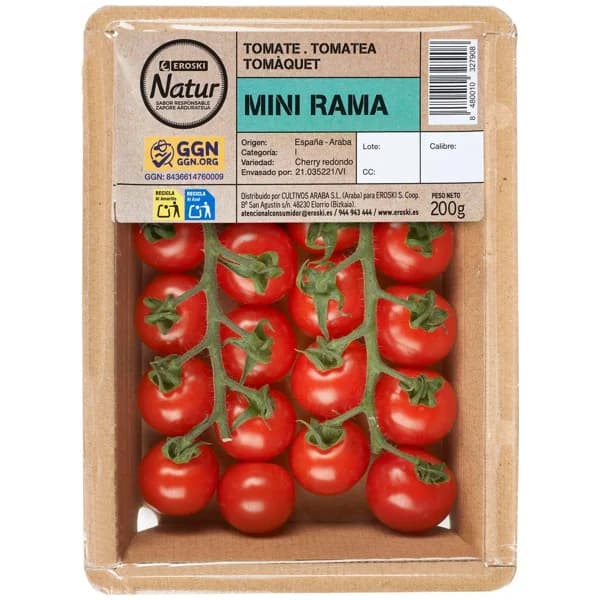 Tomate mini rama EROSKI NATUR, bandeja 200 g - 0.2 kg - Imagen del producto en Findit