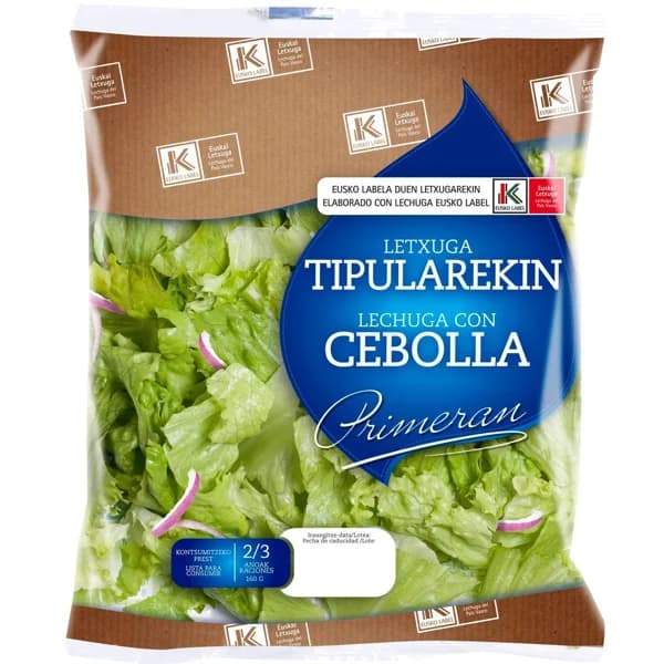 Lechuga elaborada con cebolla EUSKO LABEL PRIMERAN, bolsa 160 g - 0.16 kg - Imagen del producto en Findit