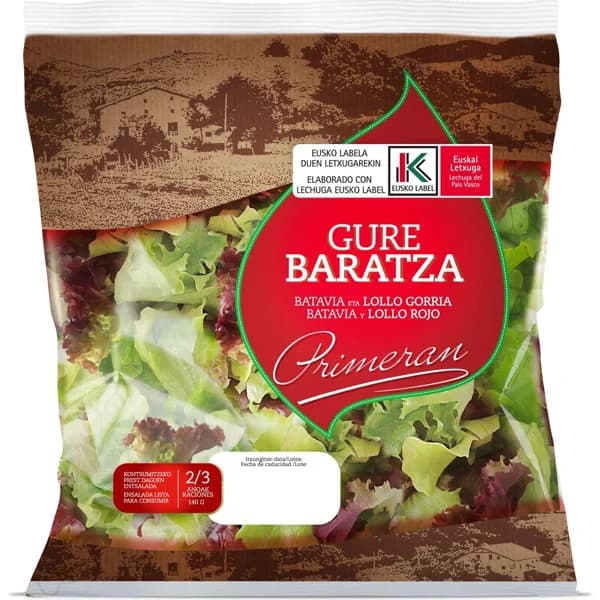 Lechuga-Lollo rojo EUSKO LABEL PRIMERAN, bolsa 140 g - 0.14 kg - Imagen del producto en Findit