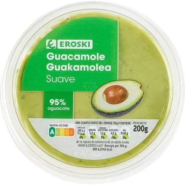 Guacamole suave EROSKI, tarrina 200 g - 0.2 kg - Imagen del producto en Findit