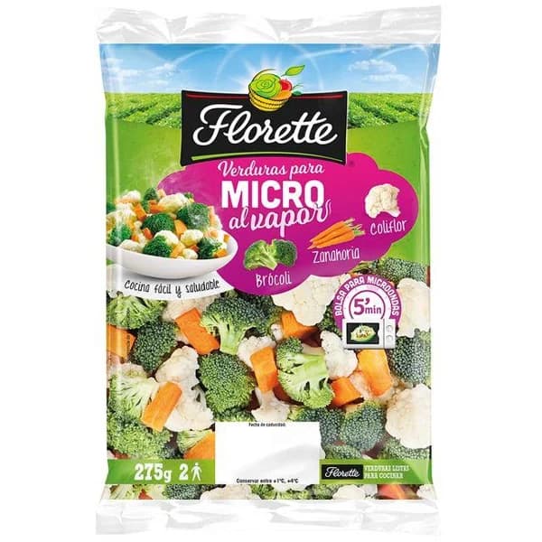 Coliflor-Brocoli-Zanahoria Micro FLORETTE, bolsa 275 g - 0.28 kg - Imagen del producto en Findit