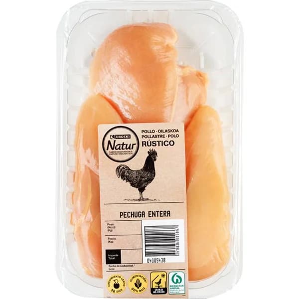 Pechuga entera de pollo EROSKI Natur, 2-3 uds., bandeja aprox. 520 g - 0.52 kg - Imagen del producto en Findit