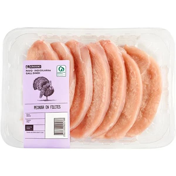 Filete de pechuga de pavo EROSKI, bandeja al peso aprox. 550 g - 0.55 kg - Imagen del producto en Findit
