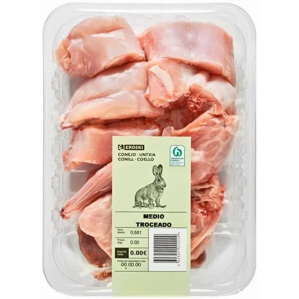 1/2 Conejo troceado, bandeja aprox. 500 g - 0.67 kg - Imagen del producto en Findit