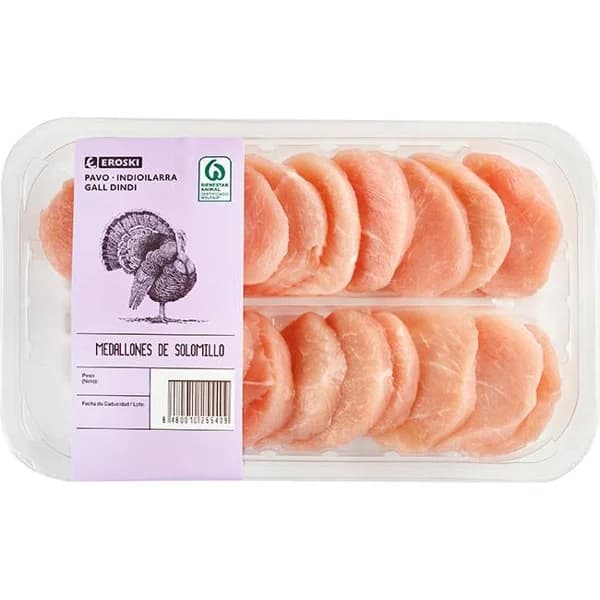 Medallones solomillo de pavo EROSKI, bandeja 300 g - 0.3 kg - Imagen del producto en Findit
