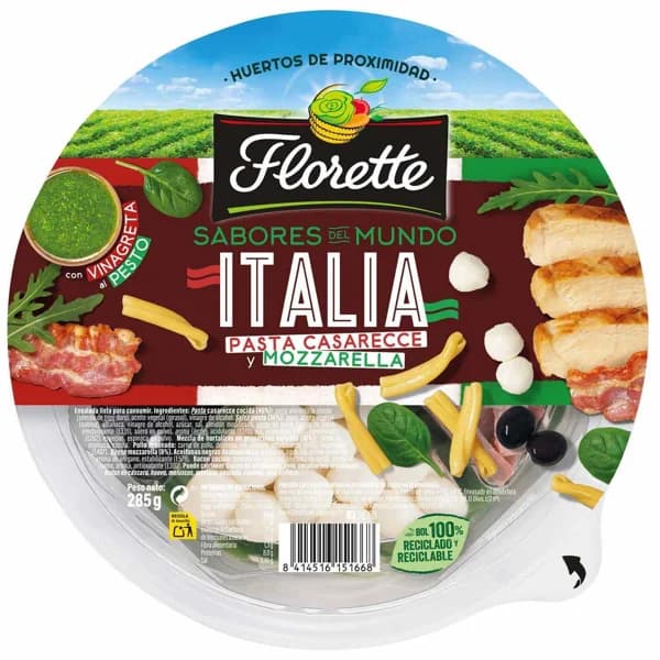 Ensalada pasta casarecce, mozzarella Italia FLORETTE, bolw 285 g - 0.29 kg - Imagen del producto en Findit