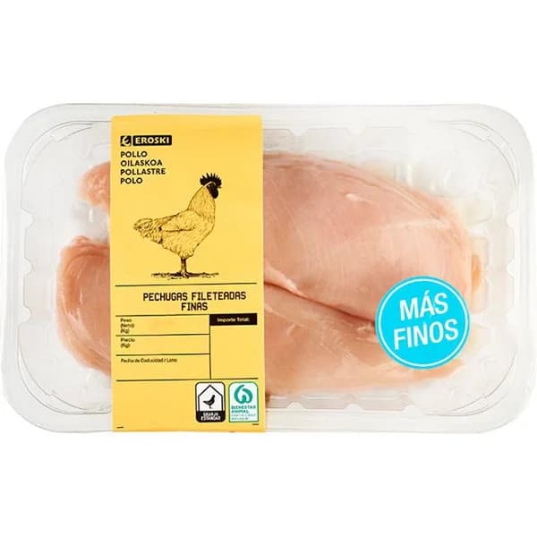 Pechuga fileteada extrafina pollo EROSKI, bandeja al peso aprox. 520 g - 1 ud - Imagen del producto en Findit