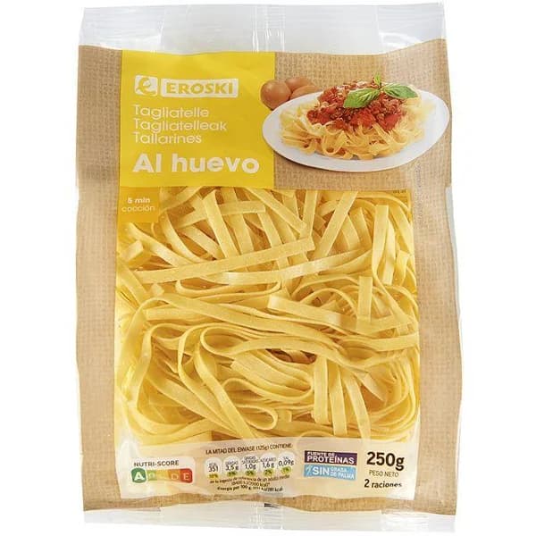 Tagliatelle al huevo EROSKI, bolsa 250 g - 0.25 kg - Imagen del producto en Findit