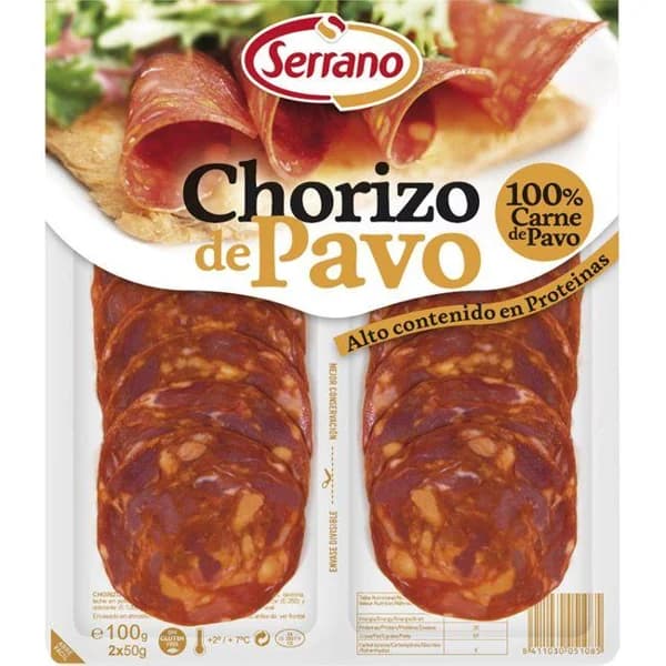 Chorizo de pavo CARNICAS SERRANO, bandeja 100 g - 0.1 kg - Imagen del producto en Findit