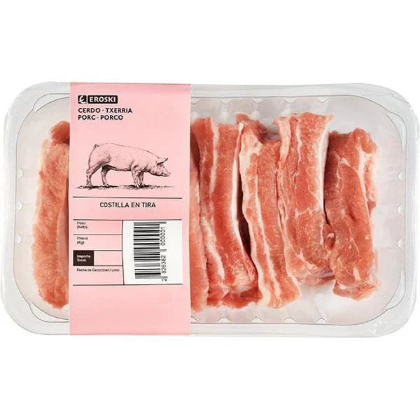 Costilla tiras de cerdo EROSKI, bandeja aprox. 600 g - 1 ud - Imagen del producto en Findit